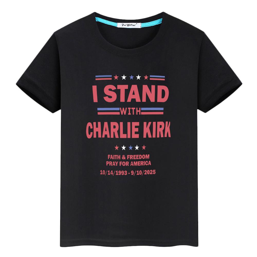 Charlie Kirk FREEDOM100%Cotton print Anime Short t shirt for kids boy 10year cartoon Tops Halloween Tees y2k kids clothes girls