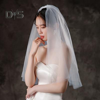 Velo da sposa bianco Velo da sposa a doppio strato in tinta unita Velo da ballo in morbida maglia con pettine
