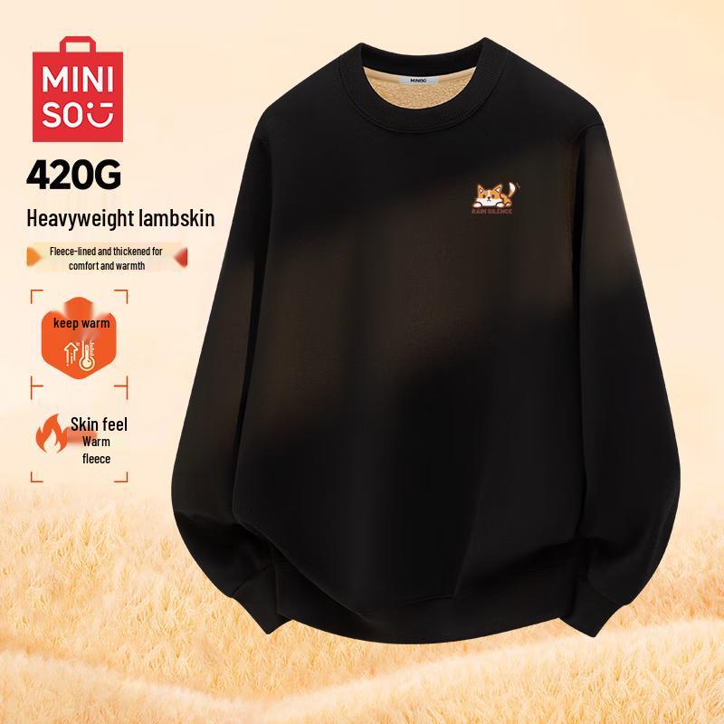 

MINISO Men s Thick Sherpa Fleece Crewneck Sweatshirt M