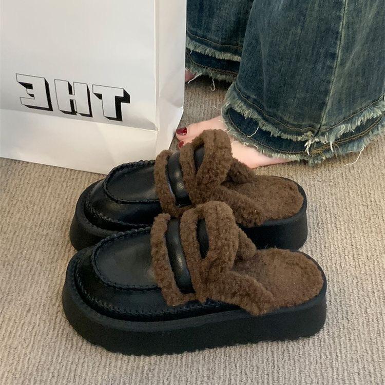 Толстоподошвенные Birkenstocks женские уличные пушистые тапочки 2025 новые осенне-зимние бархатные сапоги-дутики с сумкой на носок, полутапочки из хлопка 35