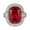Luxury Ruby Red Cushion Cut Jewelry Adjustable Ring Necklace Earrings Halo Engagement Wedding Goddesses Party Jewelry for Women