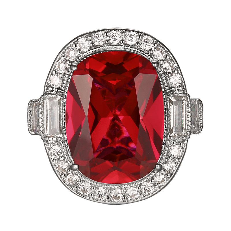 Luxury Ruby Red Cushion Cut Jewelry Adjustable Ring Necklace Earrings Halo Engagement Wedding Goddesses Party Jewelry for Women