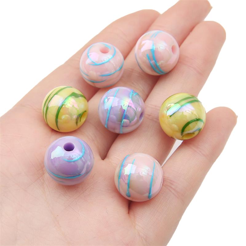 Mărgele acrilice Mărgele rotunde cu dungi colorate pentru bricolaj, colier, brățară, cercei, bijuterii