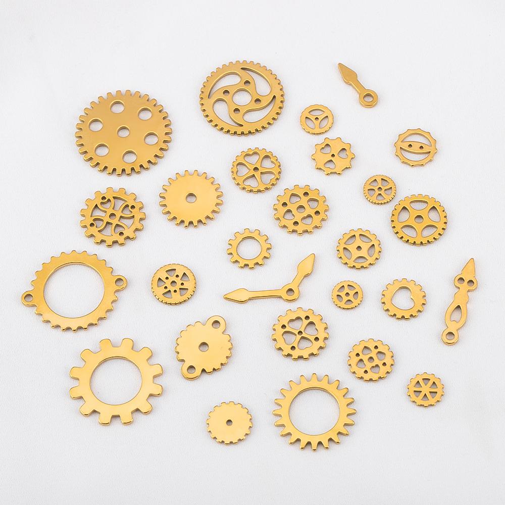 15pcs Stainless Steel Mechanical Steampunk Cogs Gears Clock Hour Hand Pendant Necklaces Bracelets Charm DIY Jewelry Making Decro