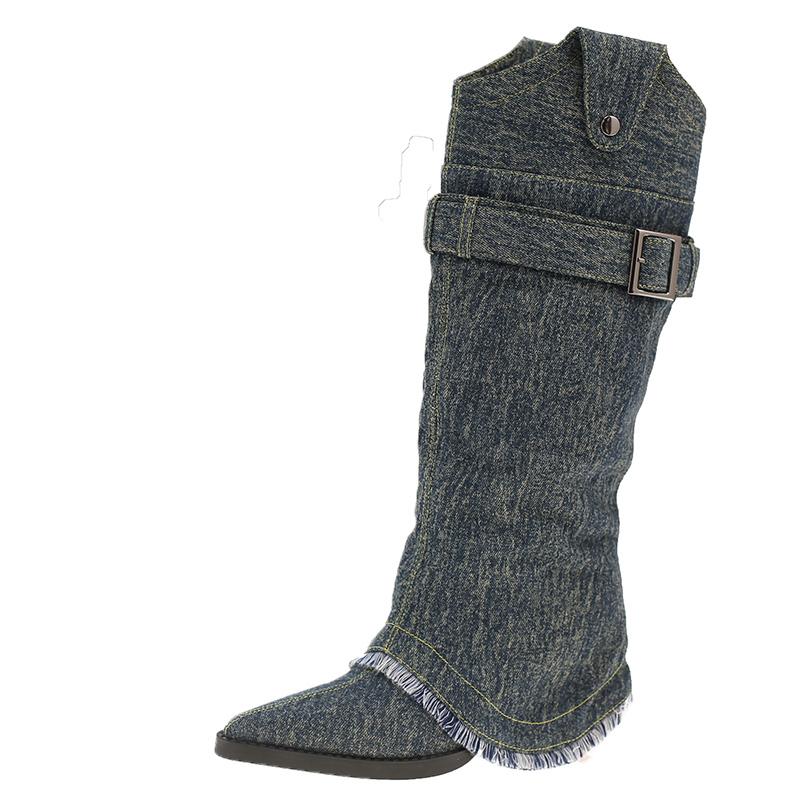 High Heels Women Cowboy Boots Pointed Toe Designer Shoes Luxury High Boots 2025 Winter Goth Pumps Chelsea Botas Mujer