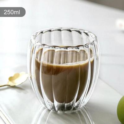 Stripe Çift Duvarlı Yüksek Borosilikat Cam Kupa Isıya Dayanıklı Çay Süt Meyve Suyu Kahve Su Kupası Viski Espresso Kahve