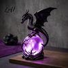 Fantasy Collection Item Gothic Dragon Night Light Resin Statue with Purple Glowing Crystal Unique Holiday Gift for Lovers Sphere Table Lamp