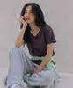 Sayu Soft Waffle Curved Elastic Waist Pants Light Blue