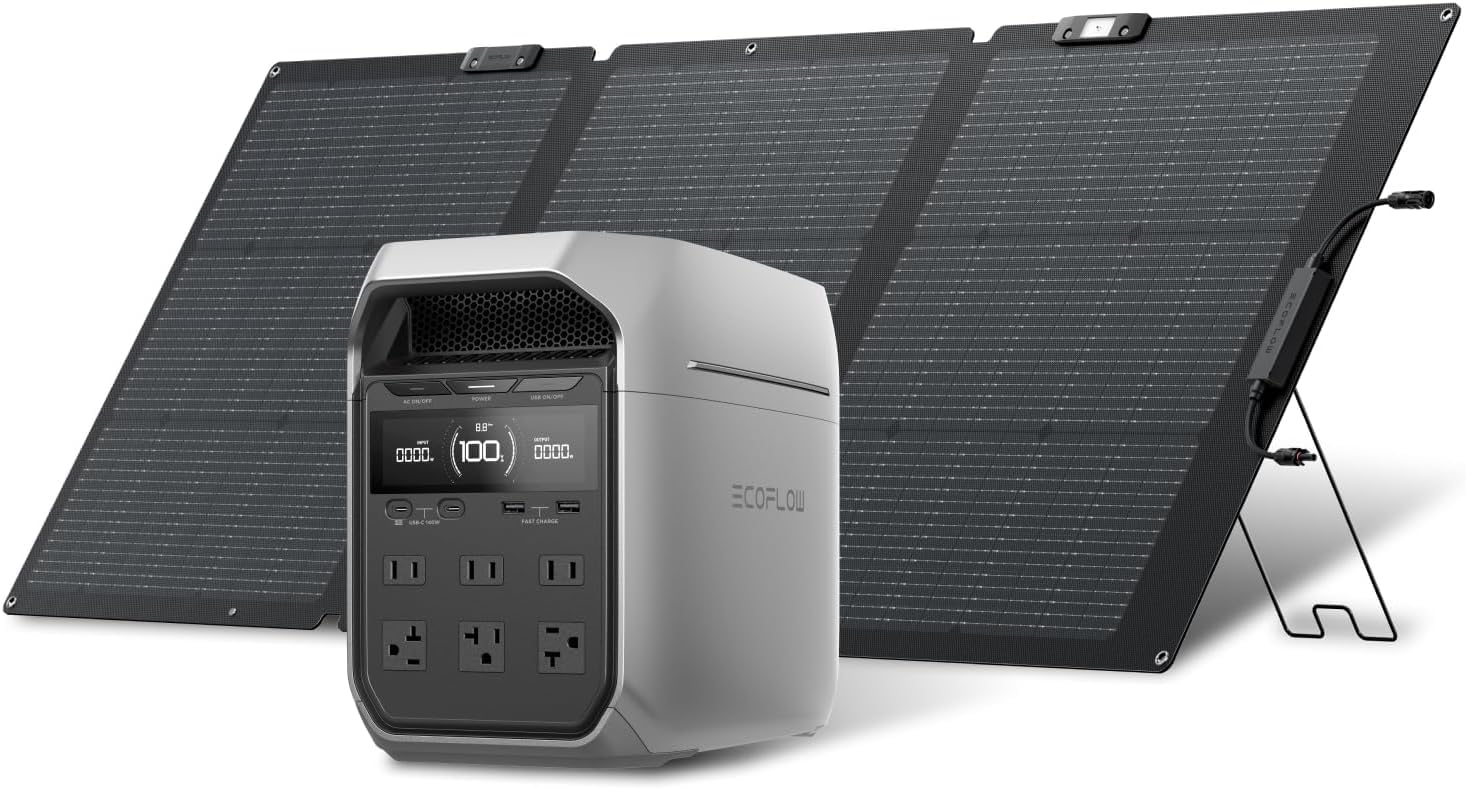 Alimentation portable EcoFlow DELTA 3 Plus 1024 Wh Ensemble de panneaux solaires 160 W Charge au lithium fer phosphate en 56 minutes Durée de vie du courant alternatif à haut rendement 10 ans