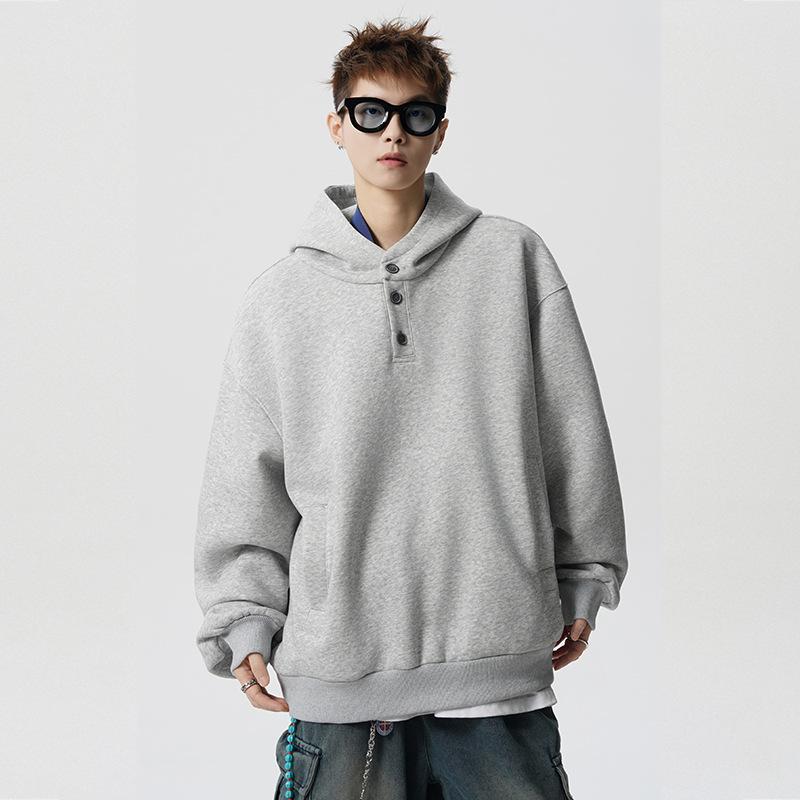 Unisex Retro Heavyweight Fleece-Lined Button-Up Hoodie: Trendy and Loose Fit