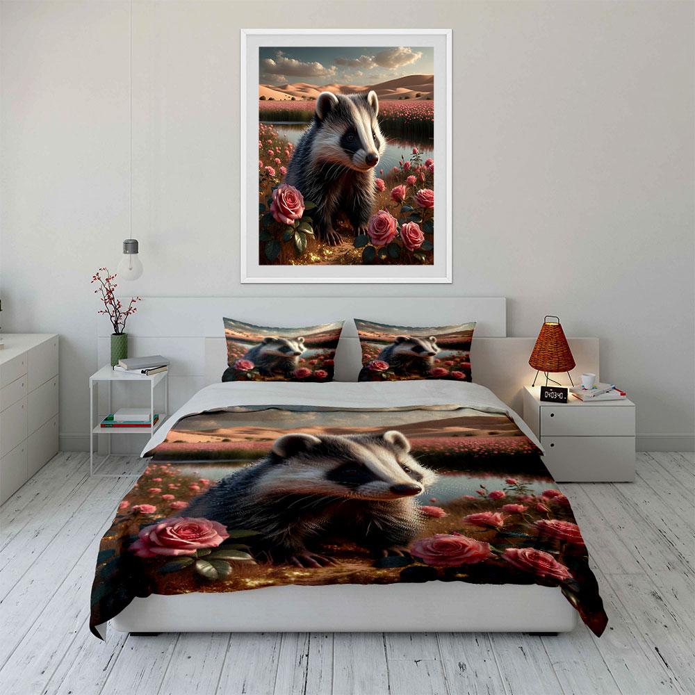 Whimsical badger, rosy oasis Bedding sets Duvet covers Pillowcases(1* Duvet Cover 2* Pillowcases without duvet insert)