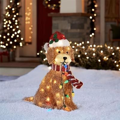 Noel Köpek Süsleme Gerçekçi Peluş LED Işıklı Süs Dış Mekan Şenlikli Tatil Dekorasyonu