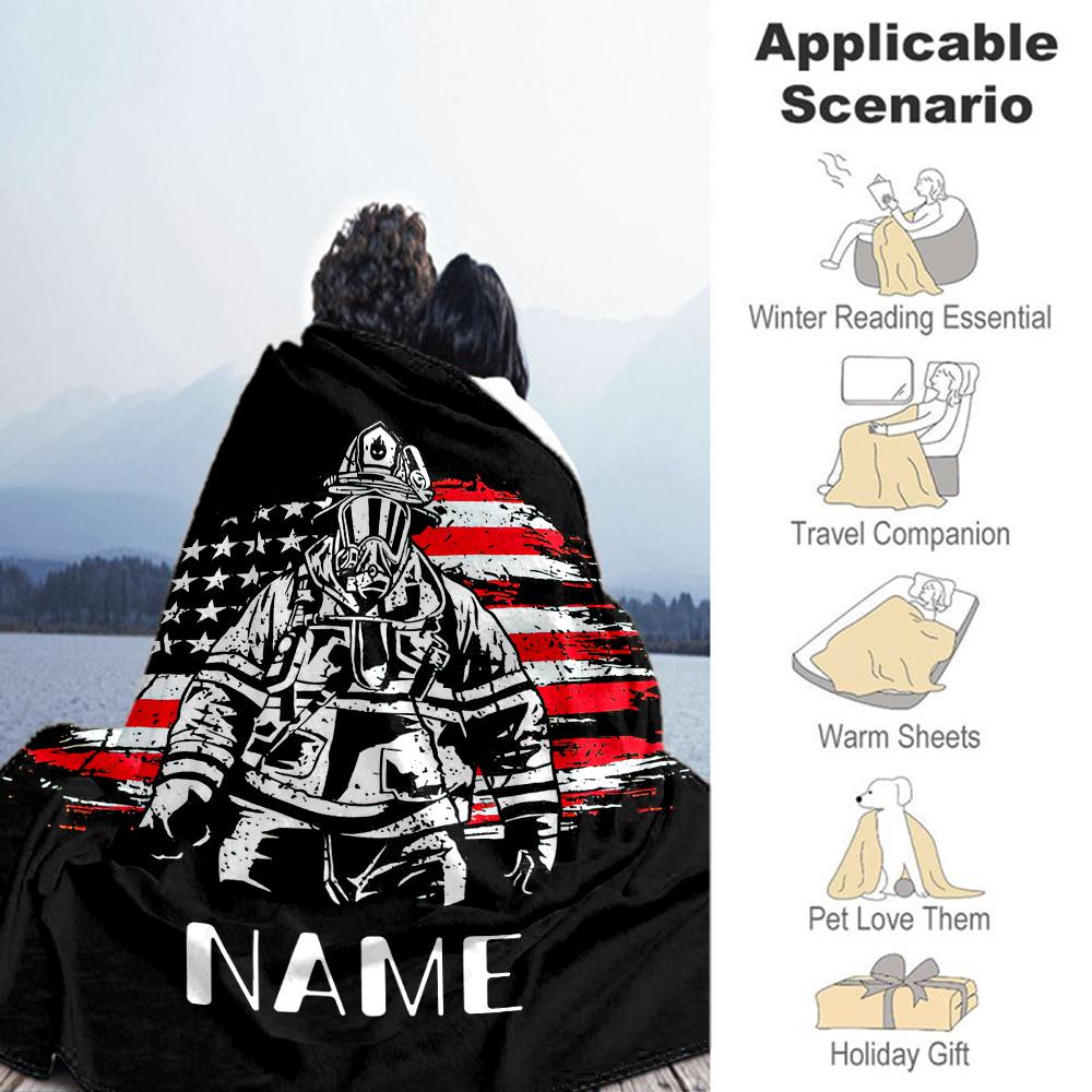 Firefighter Personalized Text Blanket Cozy Personalized Blanket Soft & Cozy Perfect for Home Decor Living Room Sofa Nap Four Seasons Multipurpose