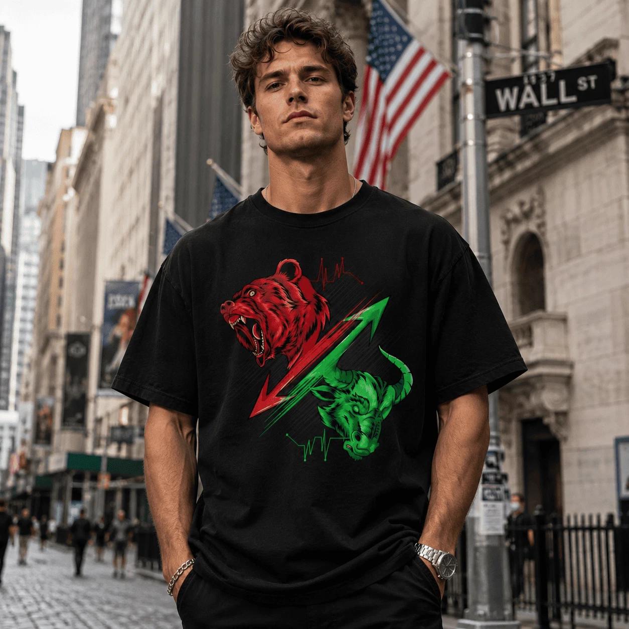 Bear vs Bull Stock Market T-Shirt Trader Finance Investing Graphic Tee XXXL