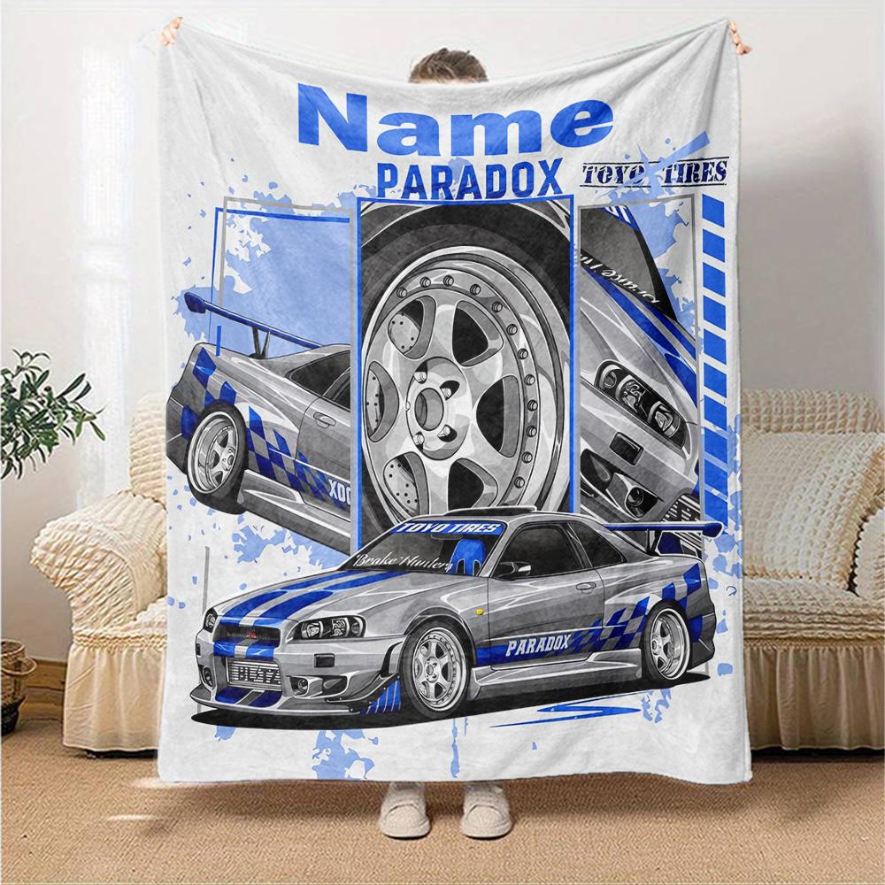 Custom Name Racing Theme Printed Blanket - Perfect for Couch, Bed, Travel & Outdoor Use | Machine Washable, Cozy & Durable.