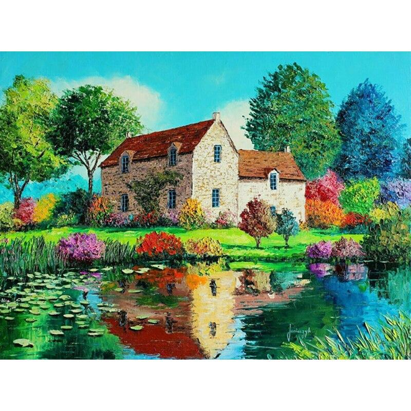 Ny DIY 5D diamantmaleri Scenic Lake Diamond Brodery Scenery Cross Stitch Full Rund Drill Mosaikk Home Decor Gift