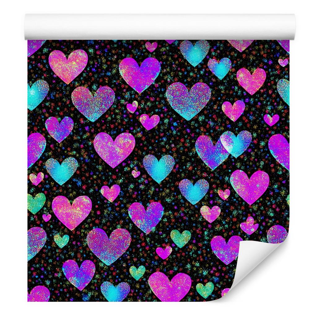 Neon Glitter Hearts Wallpaper Purple and Black 50x1000