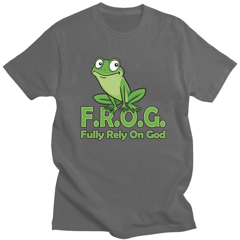 Custom Frog Fully Rely On God Tshirts for Men Short Sleeves T Shirt Cool Tshirt Slim Fit 100 Cotton Tee Gift