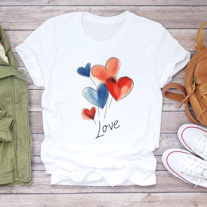 (Asian Size) trend love cute Lady Female Casual T Shirt Printed Clothing Top Fashion Short Sleeve T-shirts Women Graphic Tee