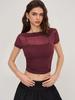 Pure desire wind one-word shoulder mesh short-sleeved top women's summer inner with suspenders, thin versatile short top Spice girl suit