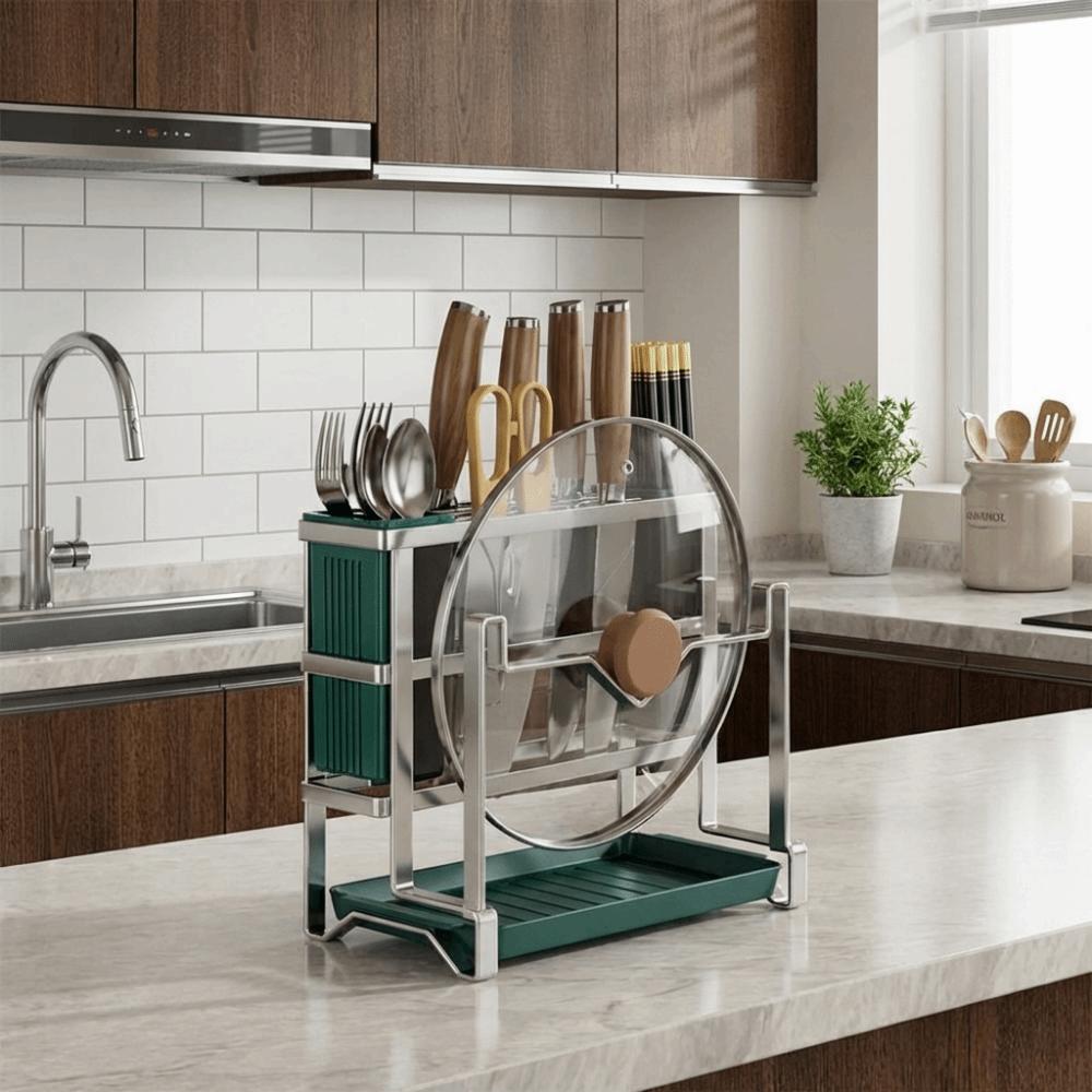 Large Capacity Integrated Storage Organizer Stainless Steel Cutter Holder  Kitchen