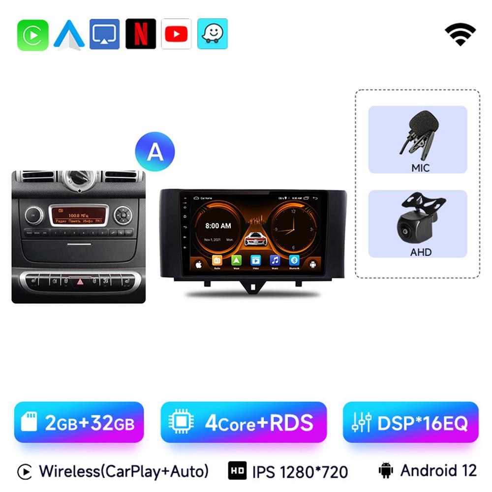 JIUYIN Android 13 Auto Radio Smart Fortwo 451 2005 - 2015 Wireless Carplay 4G Car Multimedia GPS 2din Autoradio
