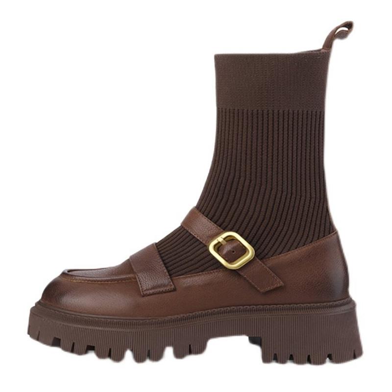 Modern Boots Women Fashion Designer Knitted Stitching Chunky Platform Ankle Boots Female Comfort Office Shoes Footwear