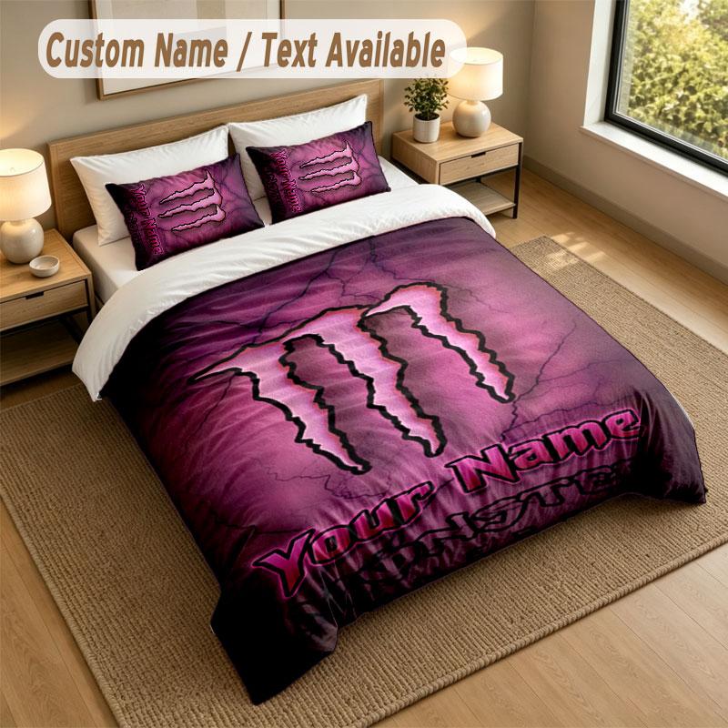 Set Biancheria da Letto 1 Copripiumino 2 Federe Stampa Monster Energy Morbido Tessuto per Letto Decorazione Camera da Letto
