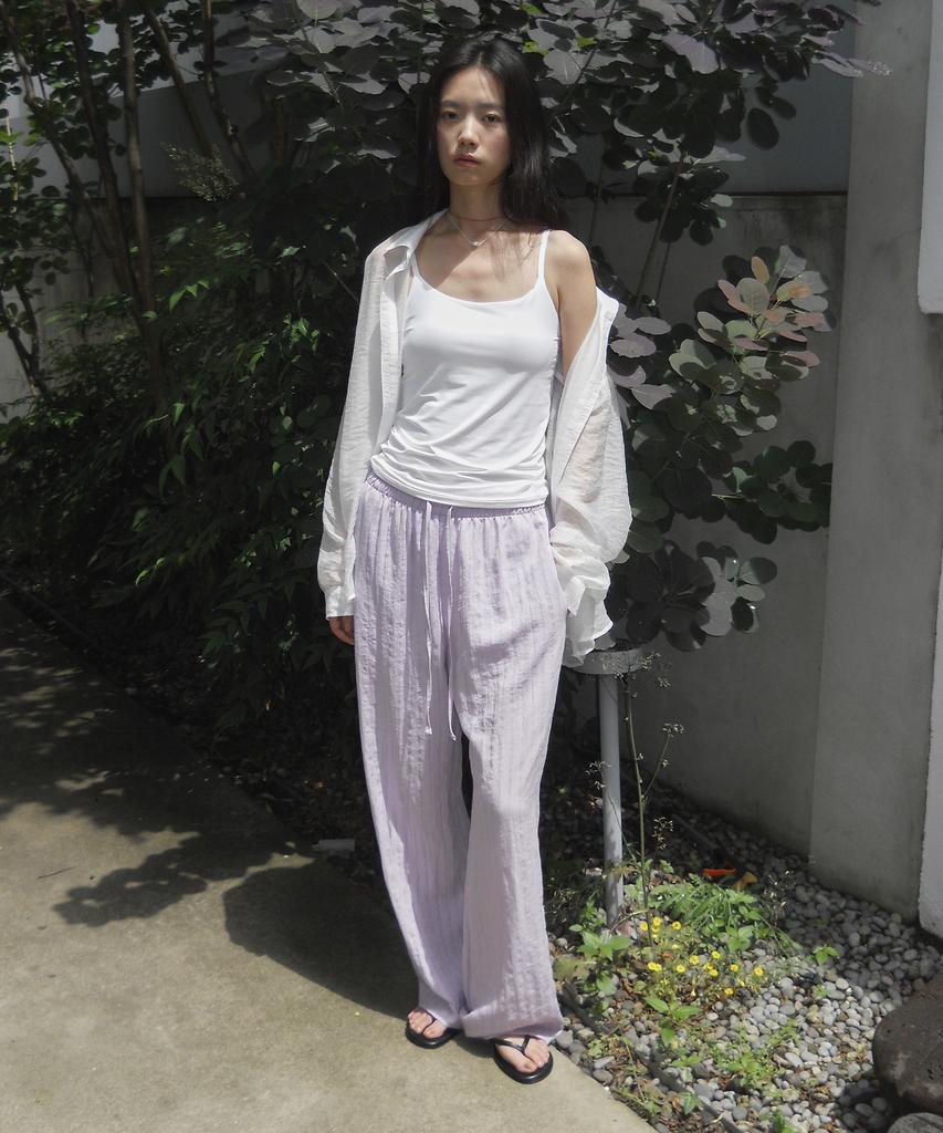 Mosyupamosyu Soft Stripe Elastic Pants [Lavender]