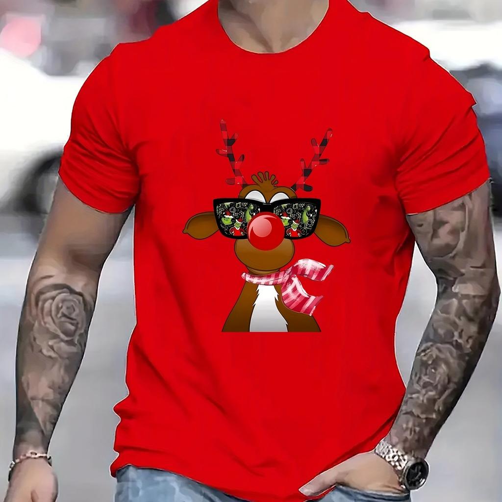 Funny Grinch Reindeer Sunglasses Graphic TShirt Mens Soft Cotton Holiday Casual Tee