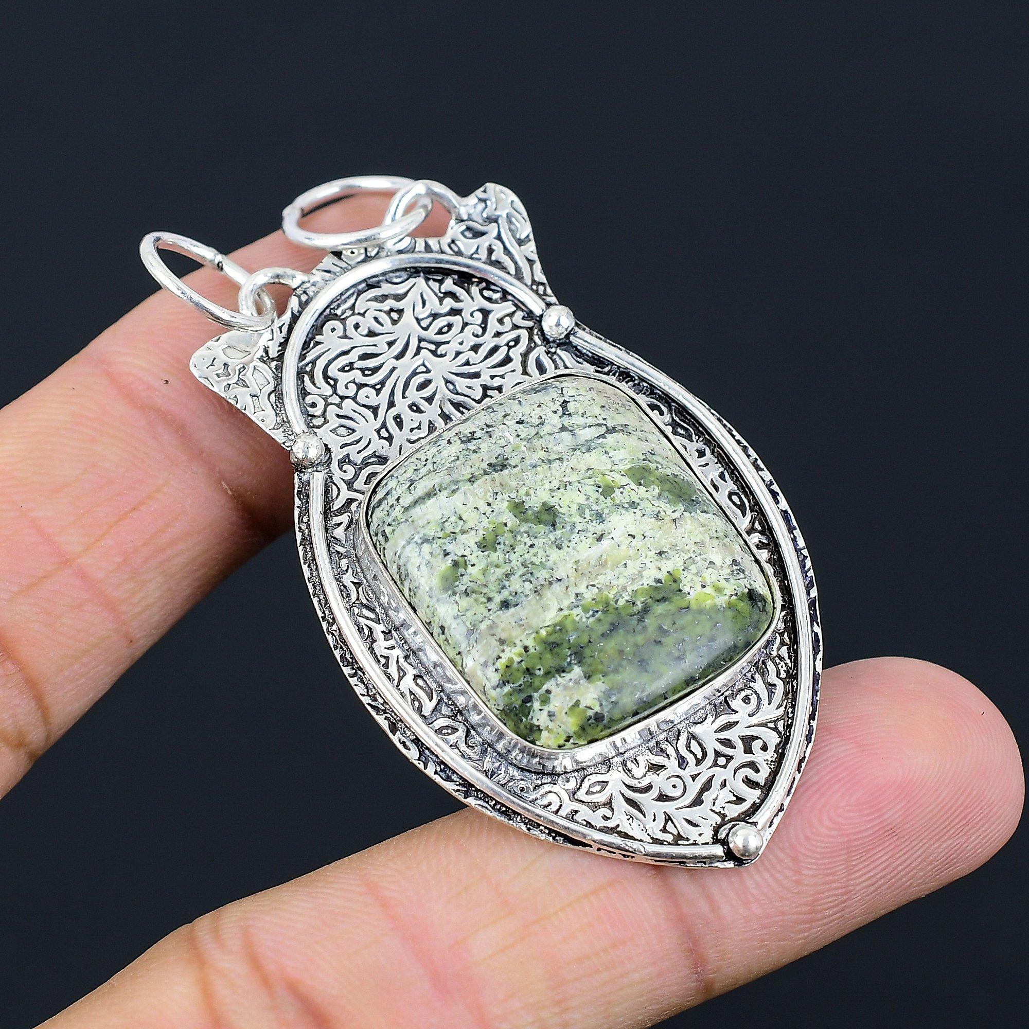 Daughters Day Sale 925 Sterling Silver Green Swiss Opal Stone Pendant Jewelry