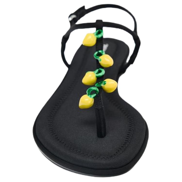 Zara Fashion Open-Toe One-Strap Sandals 1.5Cm Women Sandals Black 3602610800