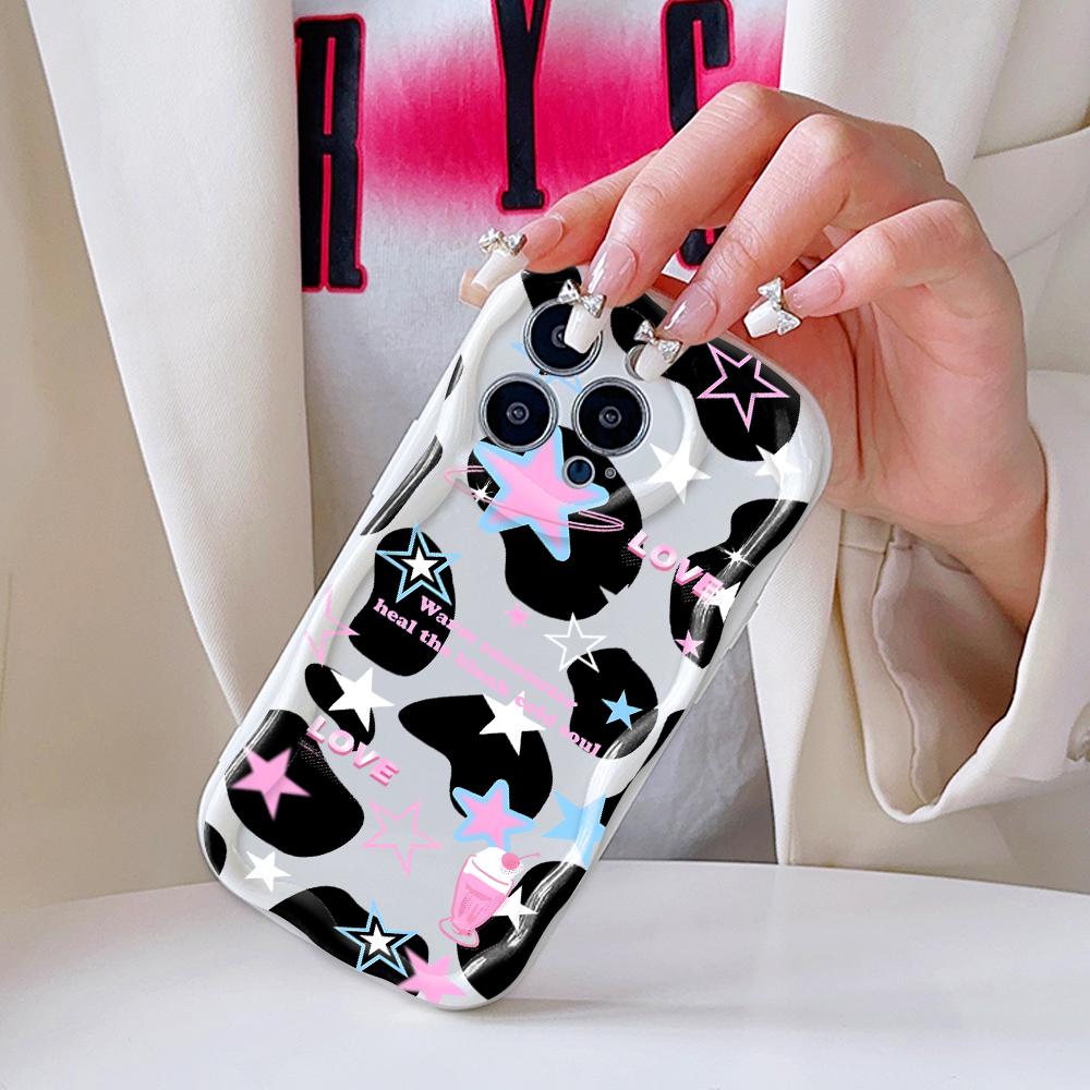 Cartoon Pattern Cream Texture Casing Wavy Edge Soft Silicone Cover Phone Case for IPhone Samsung Huawei Honor Xiaomi Redmi Infinix Tecno