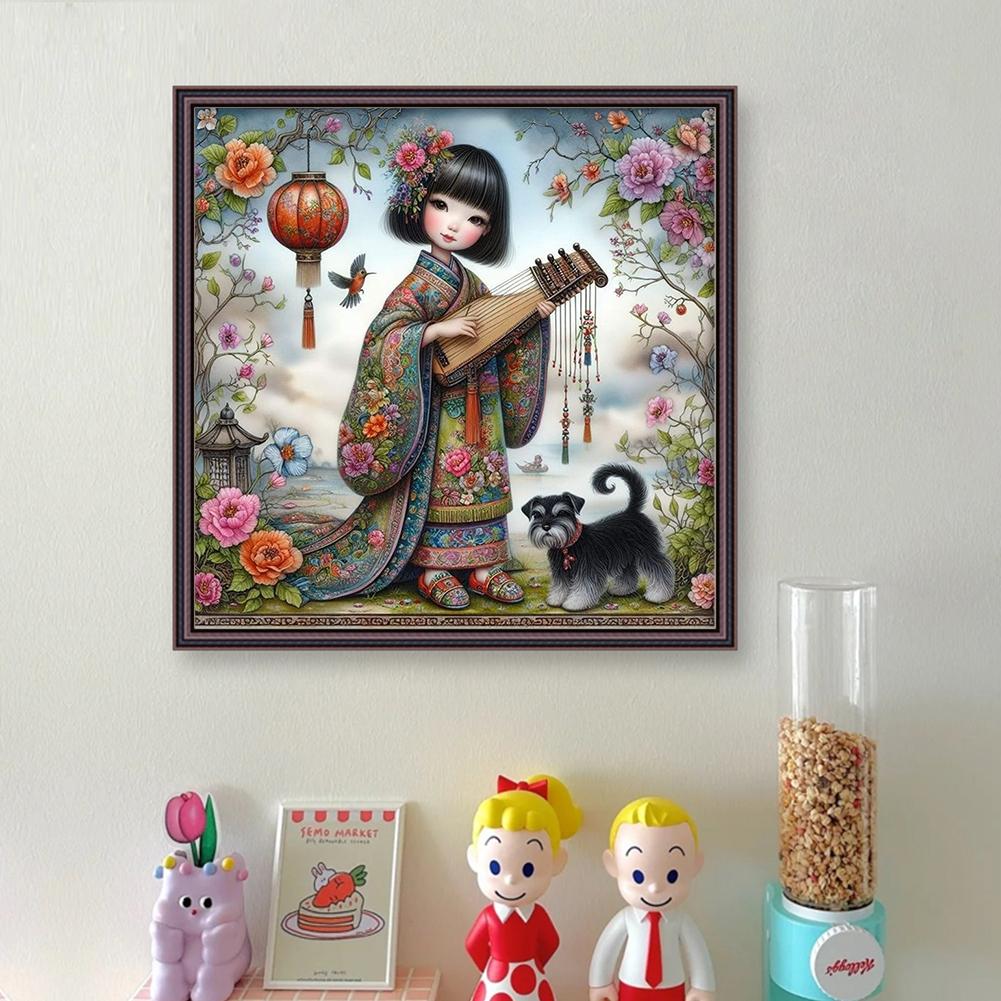 Girl Printed Cross Stitch Kit 40x40cm DIY 11CT Embroidery Craft Set Home Decor