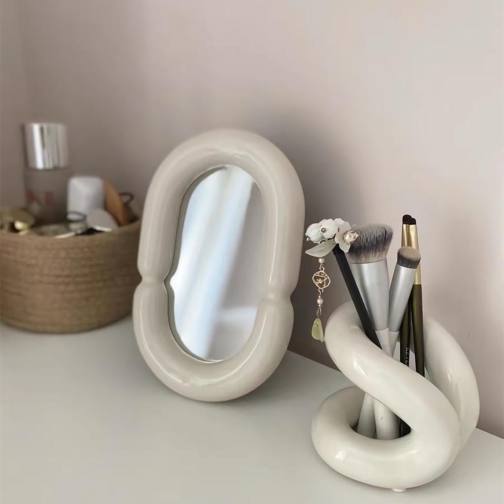 Suport pentru periuță de machiaj din ceramică de lux Suport pentru periuță de dinți în stil coreean Kawaii Suport de depozitare drăguț pentru decorarea casei, accesorii decor
