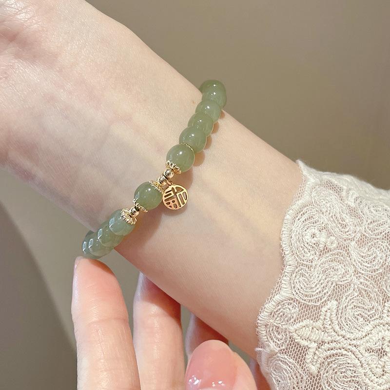 Original natural Hetian jade bracelet with fortune charm, jadeite women's bracelet, light luxury niche gift for mothers