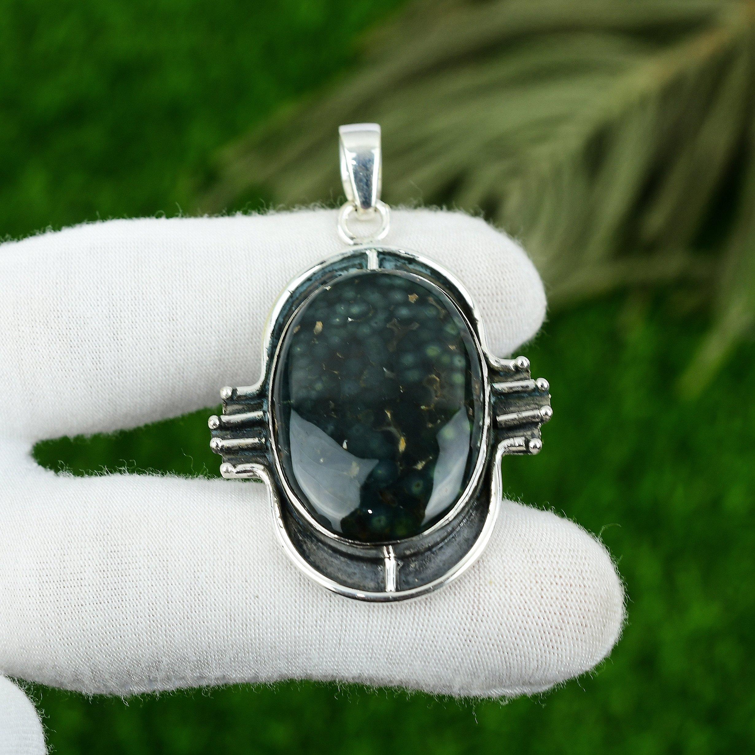 

Wedding Gift For Her 925 Sterling Silver Natural Ocean Jasper Gemstone Pendant