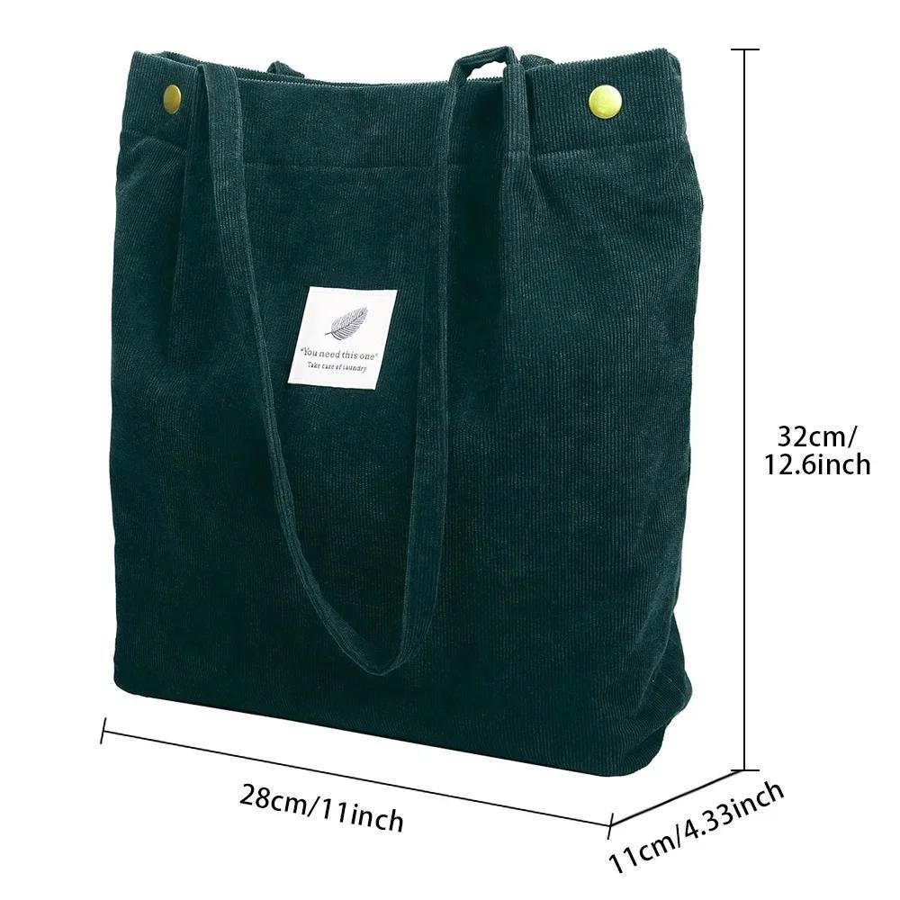 Women Corduroy Shopping Bag Girl Canvas Cloth Shoulder Bag Environmental Storage Handbag Reusable Foldable Eco Grocery Totes