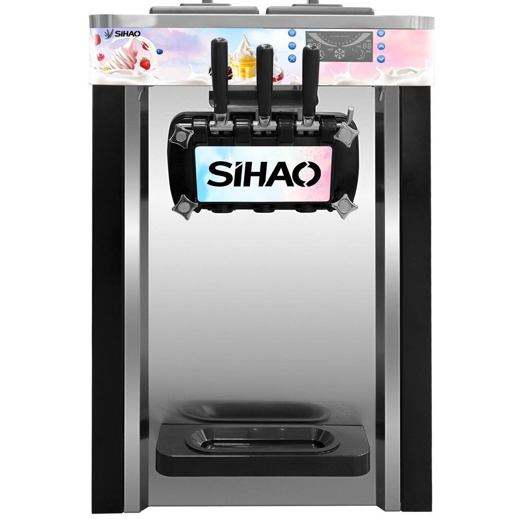 SIHAO 20L Commercial Ice Cream Machine, GMCC Dual Compressor with Touchscreen Cone Dispenser for High-Volume Shops