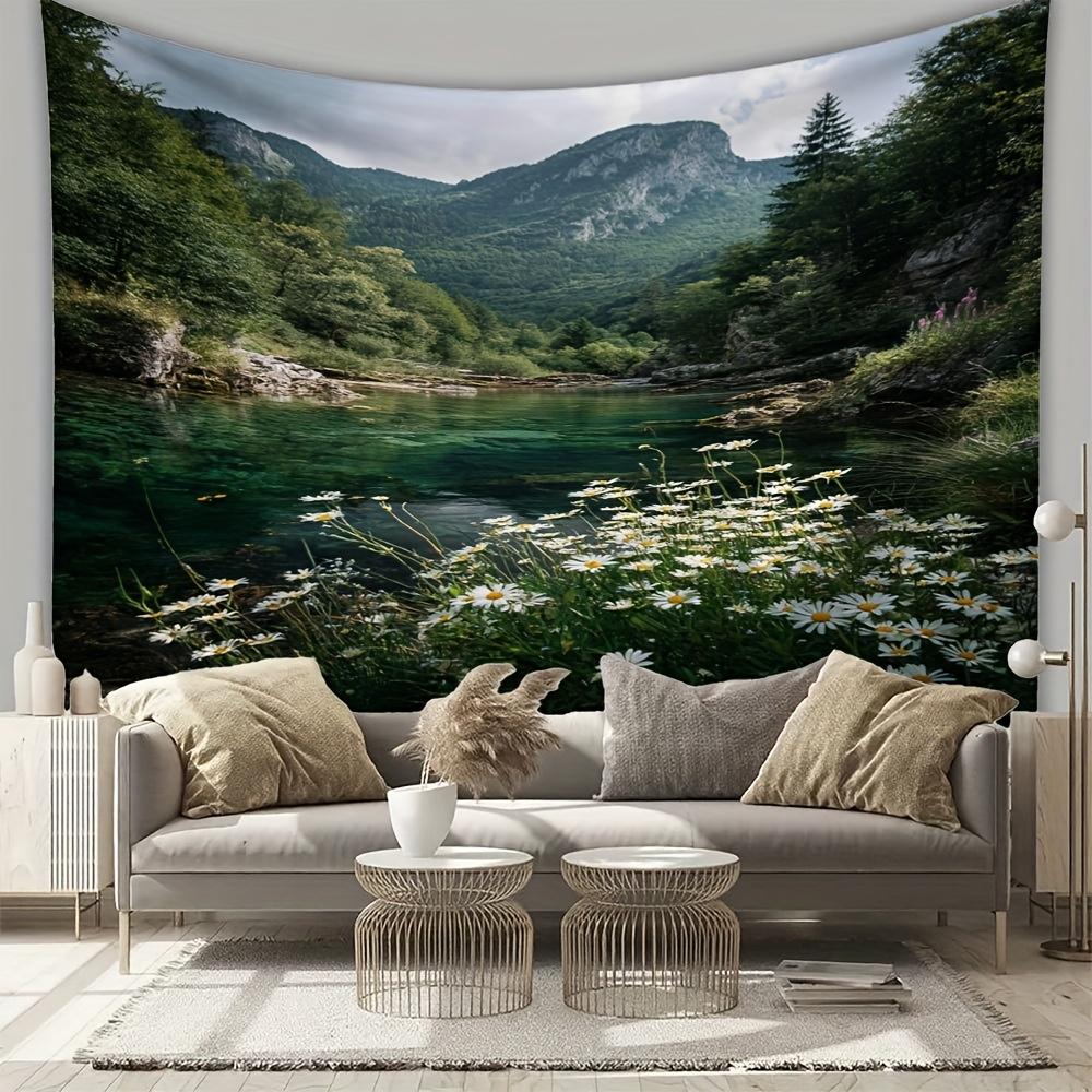 

River green trees beautiful scenery Digital printing polyester wall tapestry suitable for use in living rooms offices bars party 74x94cm(29x37in)