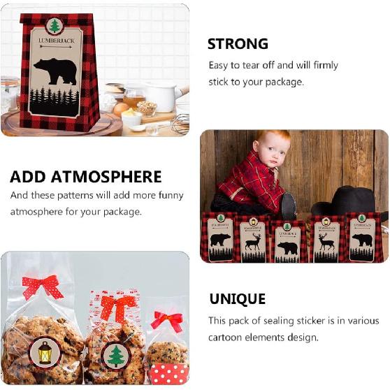 180 Pcs Lumberjack Plaid Bear Theme Sticker Round Adhesive Sealing Stickers Packaging Decals Adhesive Supplies 20 Sheets Decorative Sticker