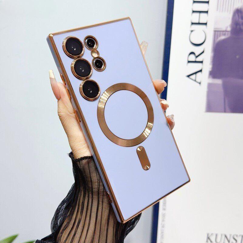 For S26 Ultra S26+ 6D Plating Soft Case For For Samsung Galaxy S26 S25 S24 S23 S22 S21 Ultra Plus for Magnetic Wireless Charge Cover Galaxy S21 Ultra 5G brown