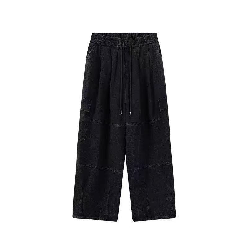 Pantaloni Cargo de Bumbac Negru pentru Femei Plus Size - Stil Jazz Casual American Nou, Croială Largă, Picior Larg, Pantaloni Lungi Sportivi