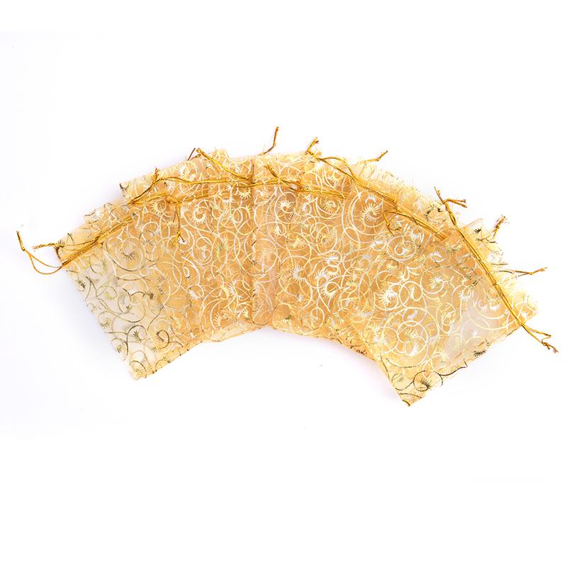 100Pcs Champagne Eyelash Organza Drawstring Pouches Jewelry Wedding Gift Bags