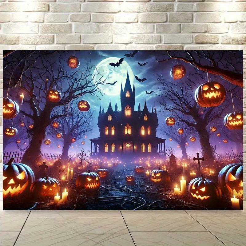 Halloween Tapestry Spooky Pumpkin Patch with Jack-O'-Lanterns Halloween Decorations Parties Themed Accessory Gothic Atmosphere
