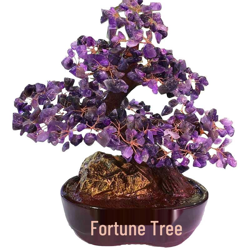Amethyst Money Tree Ornament: Purple Wealth-Attracting Home Decor Gift