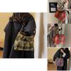 Chic Soft-sided Vertical Women's Shoulder Bag With Trendy Plaid Canvas For Everyday Commuting