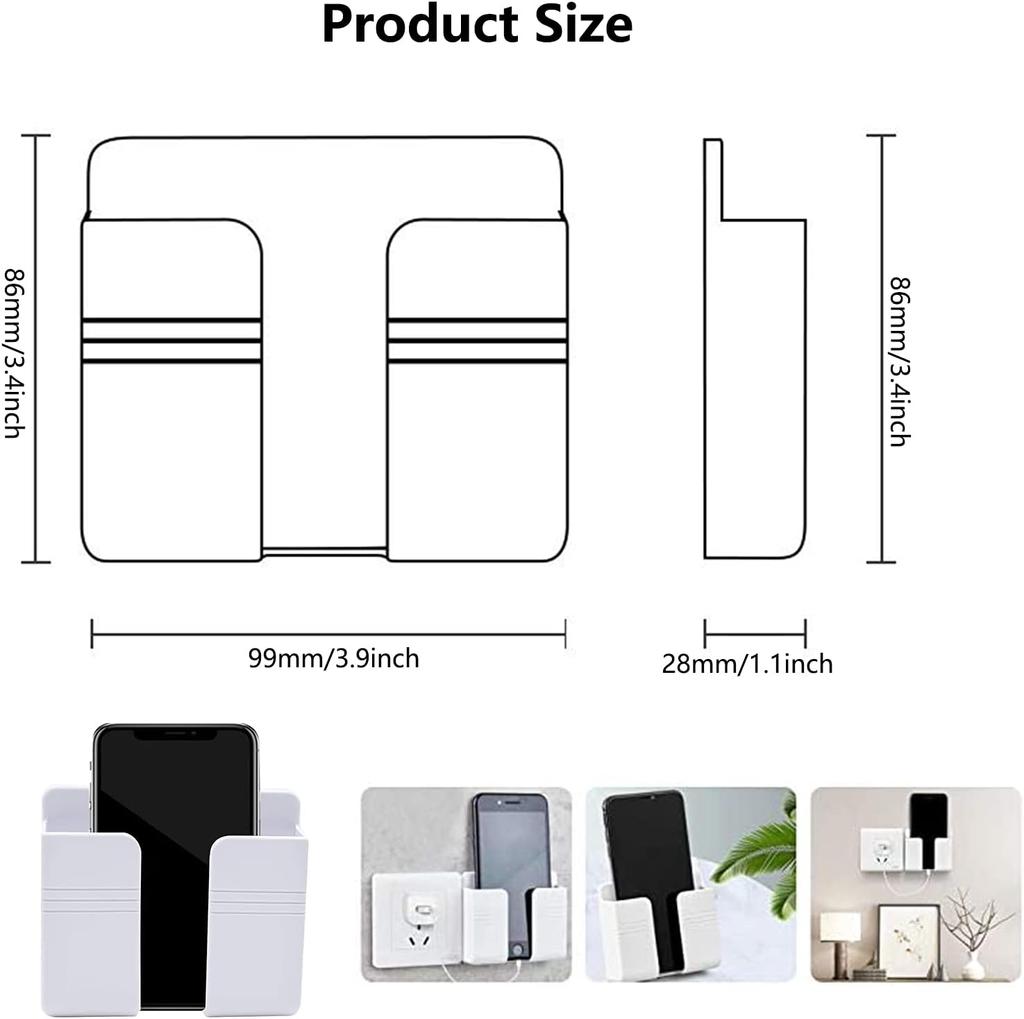 10pcs Wall Mount Phone Holder White Punch Free Wall Mobile Phones Charging Stand Lazy Sticky Remote Control Storage Box