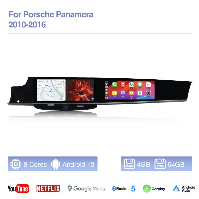12.3" Dual Screen Car Radio Multimedia Video Player For Porsche Panamera 2010-2016 GPS Navigation Android13 Auto Carplay 4G Wifi