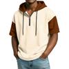 Men's Casual Hooded Zipper Neck Sweatshirt Short Sleeve Top